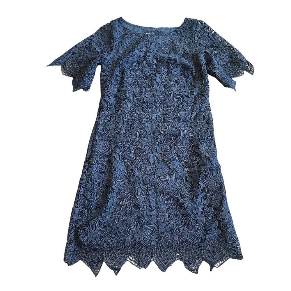 Anthropologie Navy Blue Shift Dress Crew Neck Triangle Hem Size 0 Women's NWT